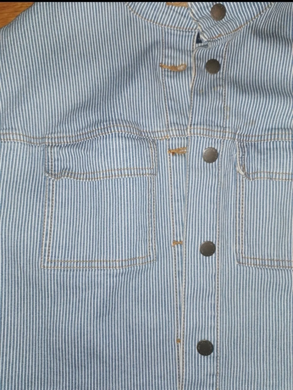 Universal Thread Striped Button-Front Cropped Jacket in Light Blue and White